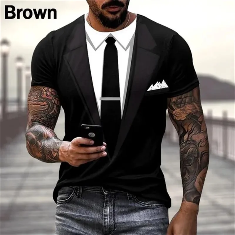 Funny Fake Suit T Shirt For Men 3D Printing Tuxedo Bow Tie T-shirts Summer Short Sleeve Casual Streetwear Tee Tops Ropa Hombre