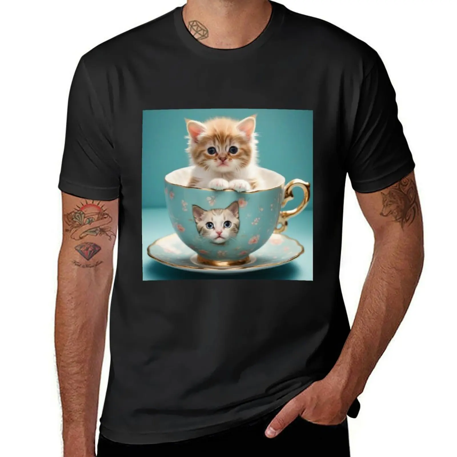 

Cute Cat in Teacup T-Shirt customs design your own hippie clothes anime clothes t shirts men