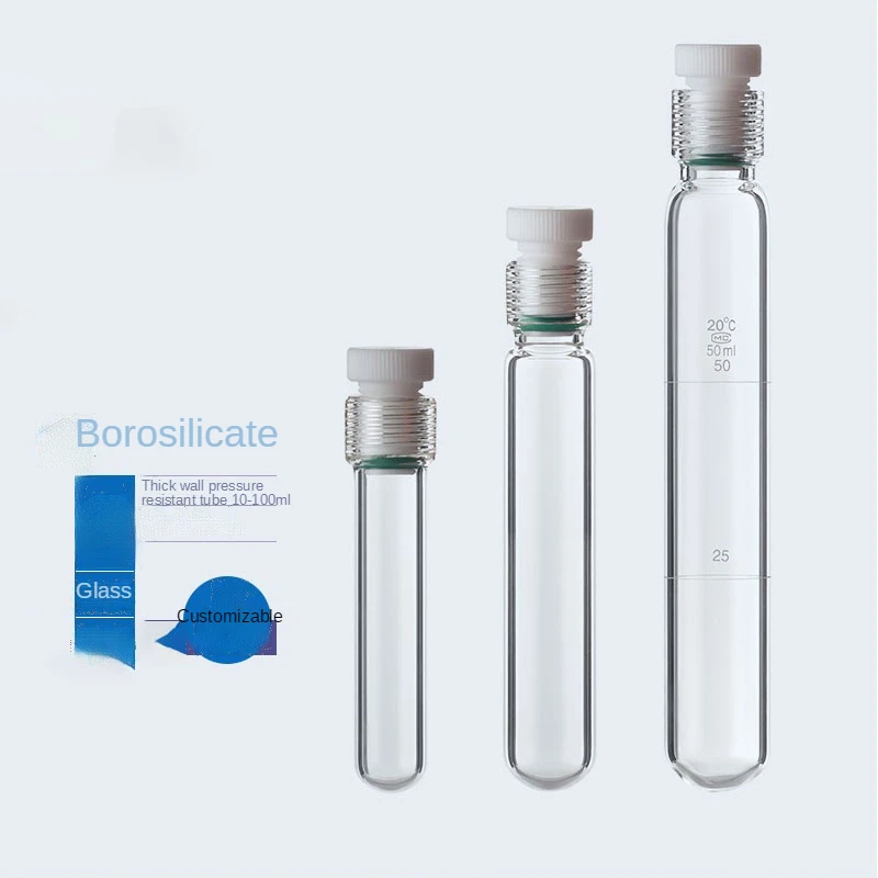 Glass pressure tube Thick-walled pressure bottle Hydrolysis tube Screw Nessler colorimetric tube PTFE stopper reaction test tube