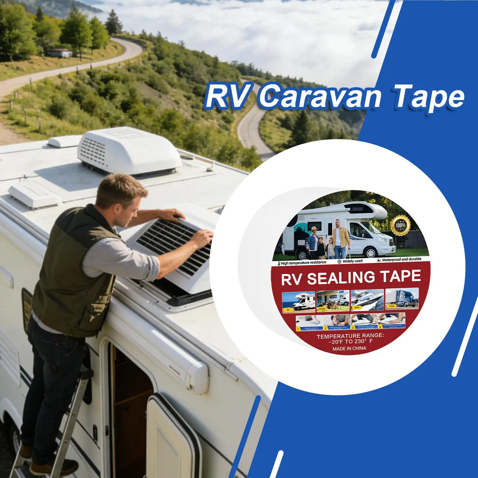 RV Caravan Tape Motorhome Exterior Scratch Cover Self-Adhesive RV Roof Sealant Tapes for Repairing Leaks and Holes
