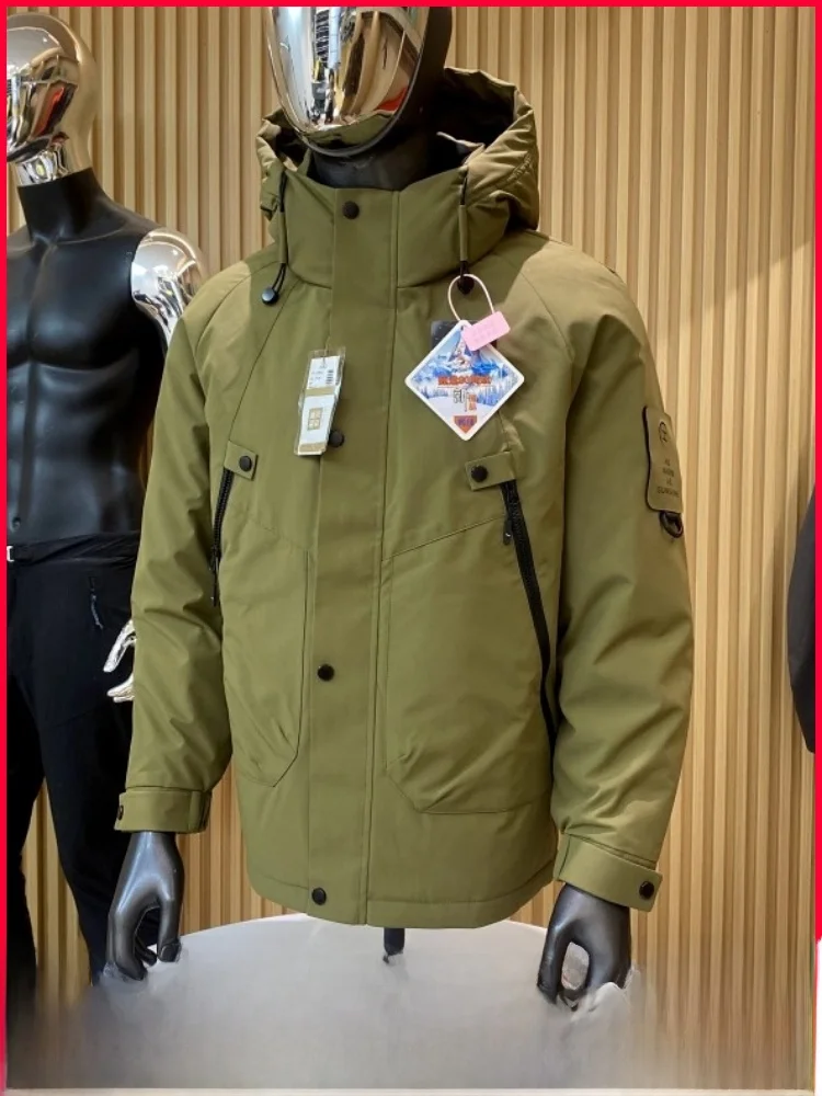 Outdoor antivento resistente all'acqua da uomo con cappuccio Jaet 90% giù imbottitura calda fibra di poliestere chiusura con cerniera casual Sle