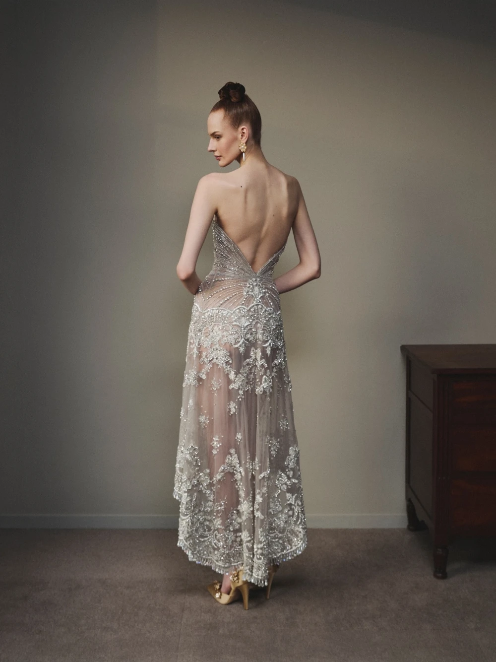 Stunning Illusion Newest Evening Dress Beaded Lace Embroidered High Low Prom Gown Customized Backless Galas Party Women Wear