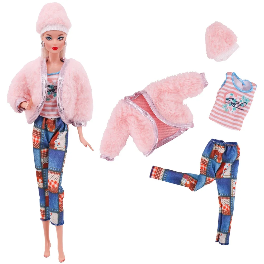 Barbie doll clothing accessories plush vest jacket+skirt set suitable for 27-29cm