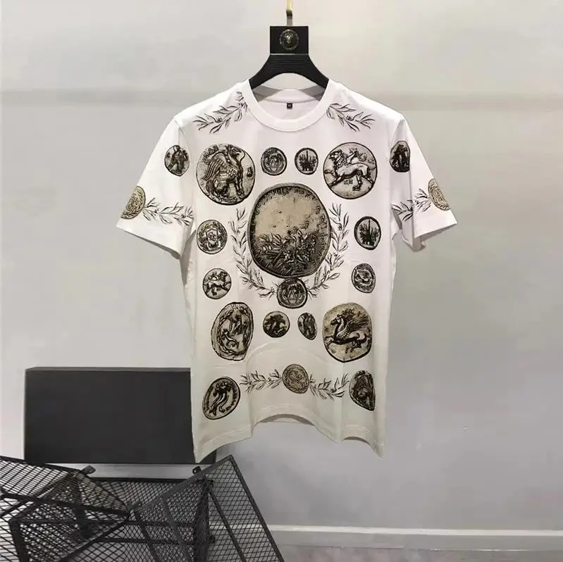 

Europe and the United States men's 2024 summer new Round neck Short sleeve palace vintage print fashion Casual T-shirt