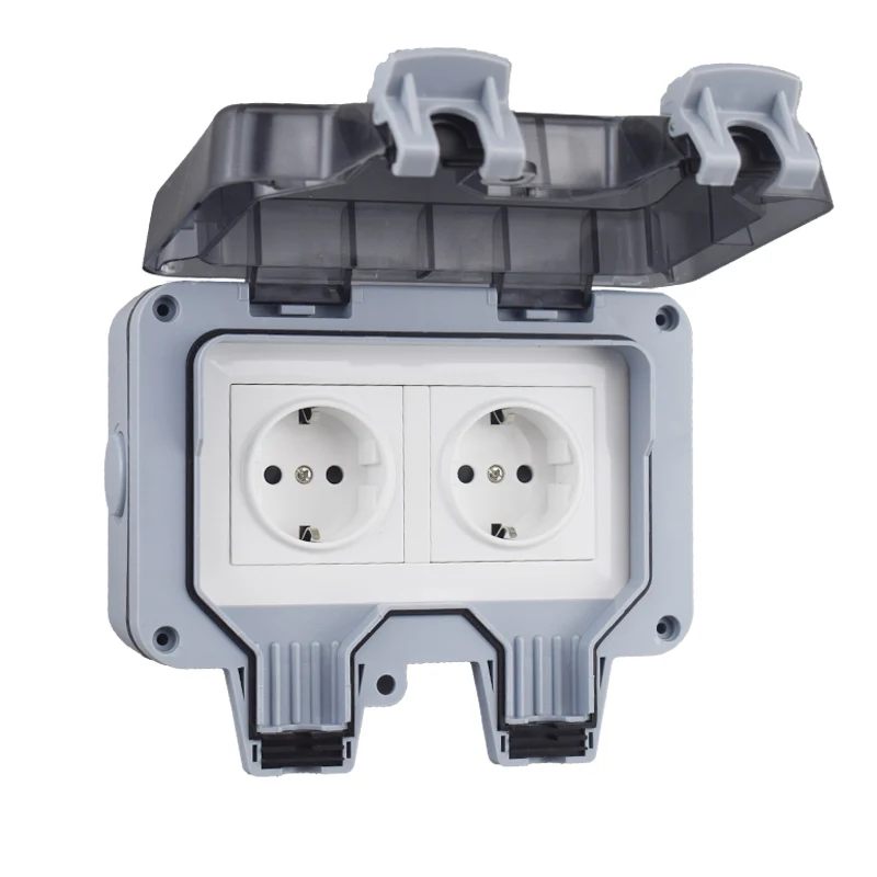 IP66 Outlet 220v Korea Waterproof Outdoor Plug Electrical Sockets And Switch Wall Multi European Eu Adapter Bathroom Power