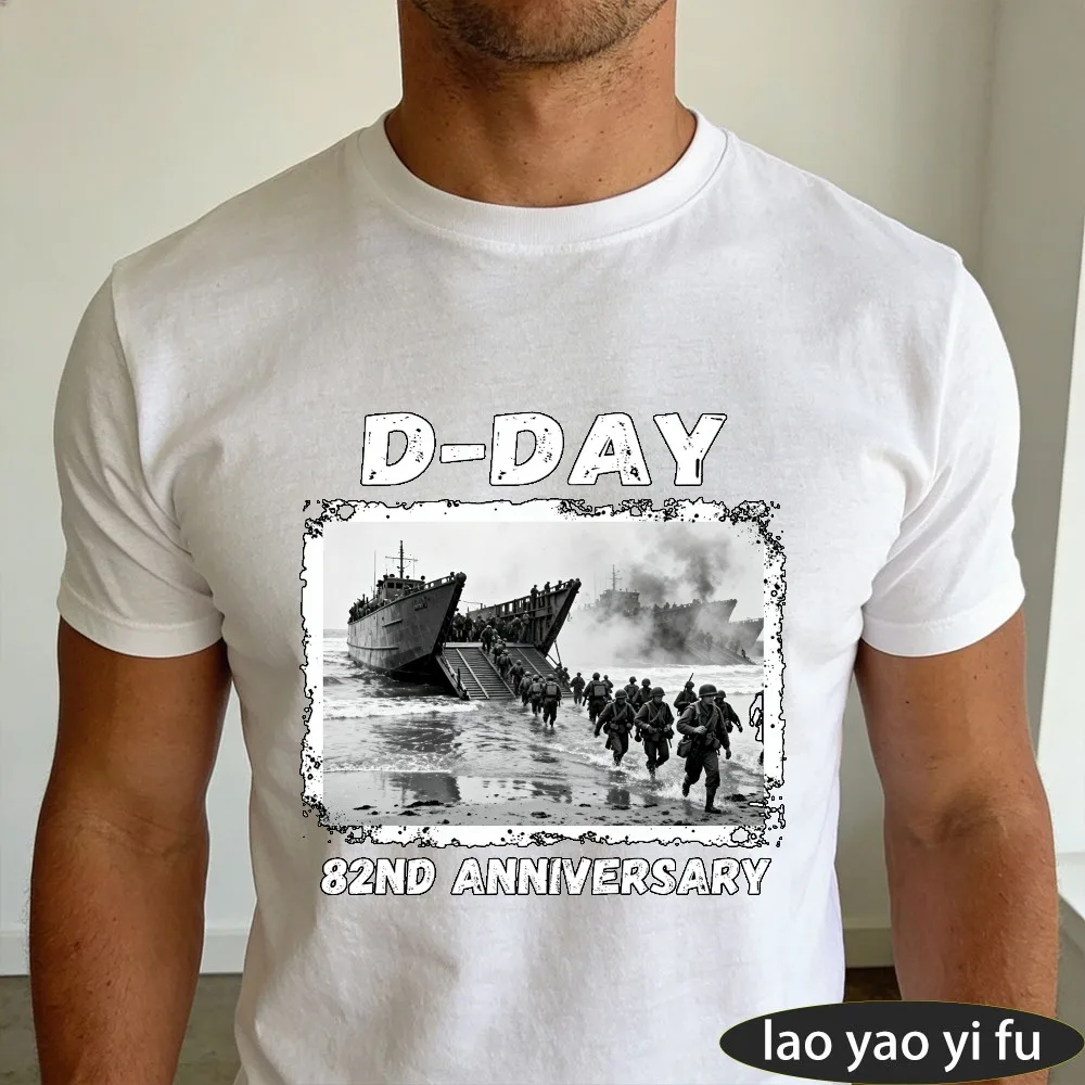 2026 Men D-Day 82nd Anniversary Normandy Landings T-Shirt Vintage Military History Print Short Sleeve Casual Tee Men Clothing view 4