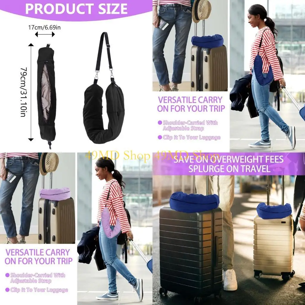 

49MD Travel Pillow Storage Bag for Extra Luggage Stuffable Neck Pillow Case Cover Travel Neck Pillow Stuffable with Clothes