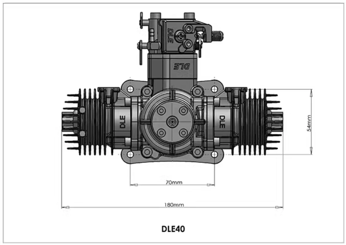 Motor de gasolina DLE40, doble cilindro, dos tiempos, escape lateral, refrigeración por aire, arranque manual, 40CC, desplazamiento, modelo RC, motor de avión