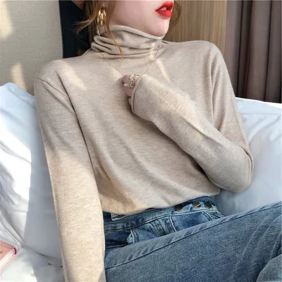 Maglione a collo alto da donna autunno inverno Slim Fit Bla strato base lavorato a maglia bianco irt Faionable Commute Sle ort Lunghezza