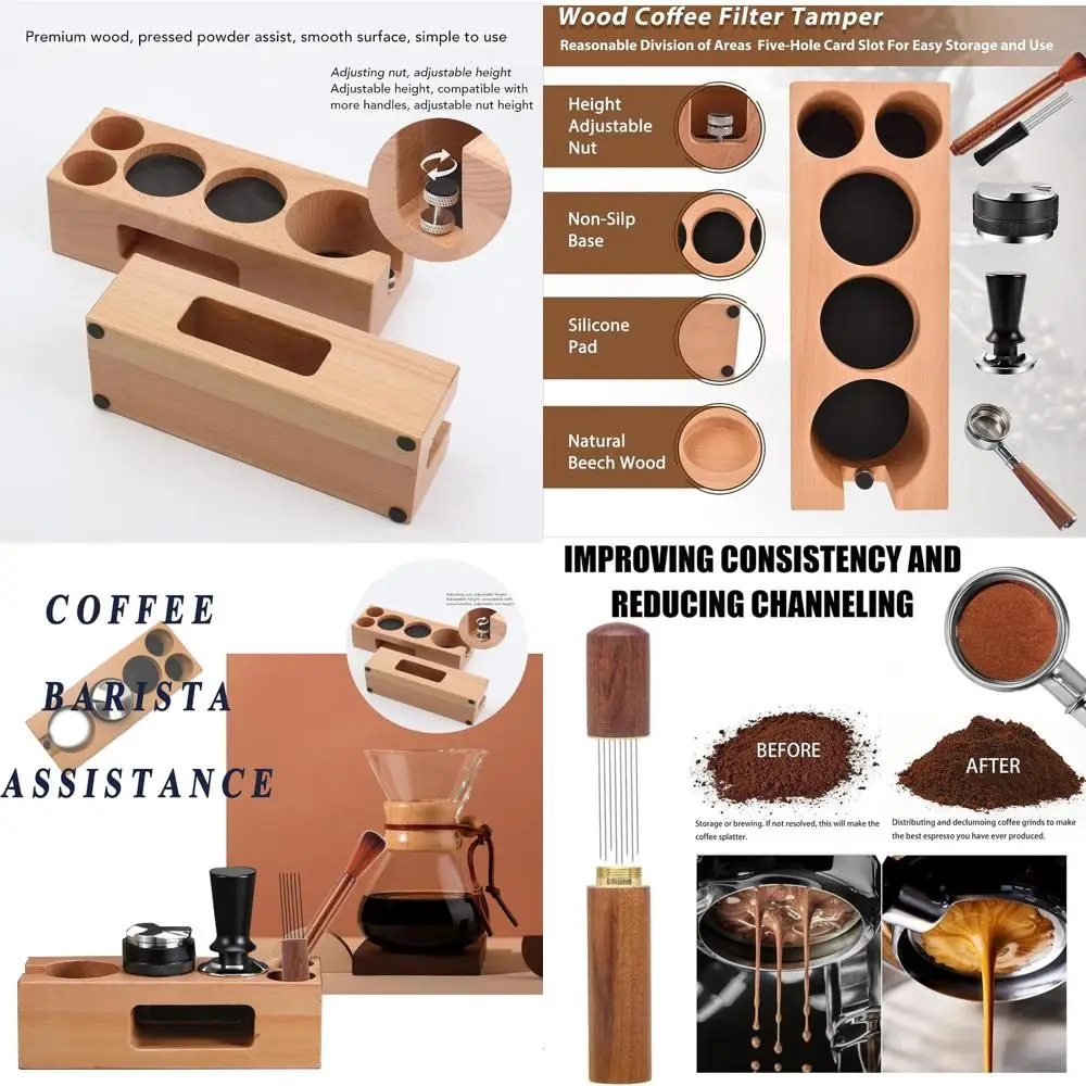 

5-Piece Espresso Kit: Wooden 54mm Portafilter Stand, Coffee Distributor, Tamper, Stirrer, Mat Brush