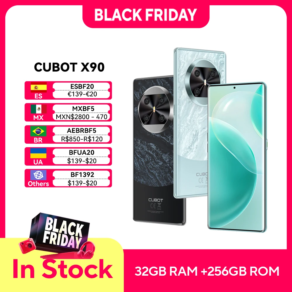 CUBOT X90, smartphone Android 14, display curvo AMOLED da 6,67 pollici a 120 Hz, 32 GB di RAM (16 GB + 16 GB estesi), 256 GB di ROM, Helio G99, 4G telefono cellulare in offerta, NFC, 100MP, phone