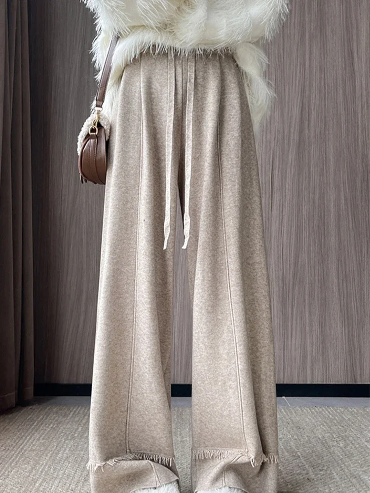 

Темпераментные вязаные широкие брюки с кисточками, женские осенне-зимние утолщенные повседневные универсальные брюки с высокой талией