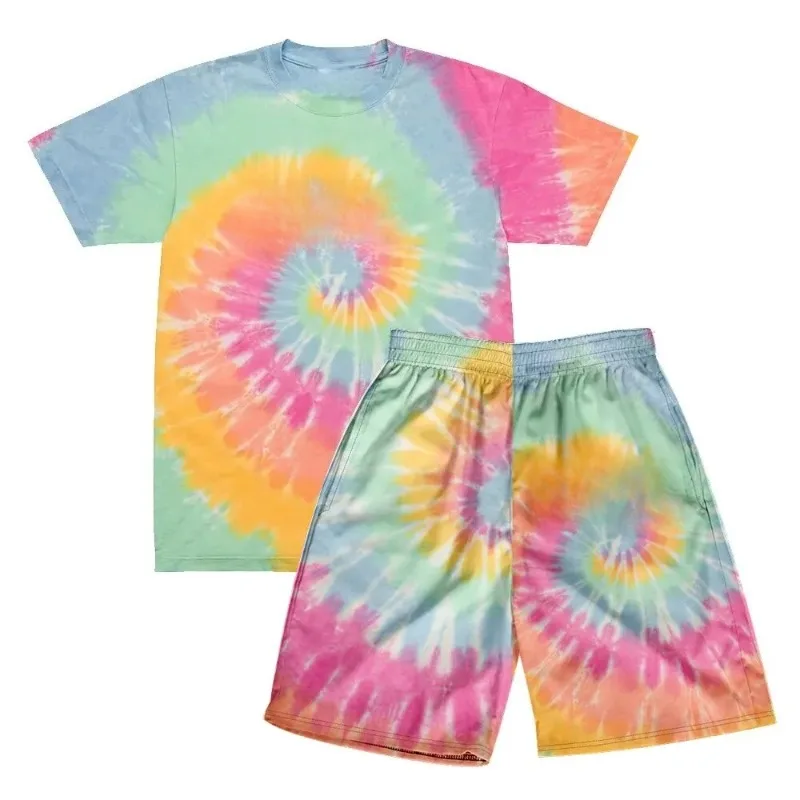 

2025 Tie Dye 3D Printed Sportswear Summer Men's Set Fashionable Streetwear T-shirt Shorts Two-piece Set Sportswear