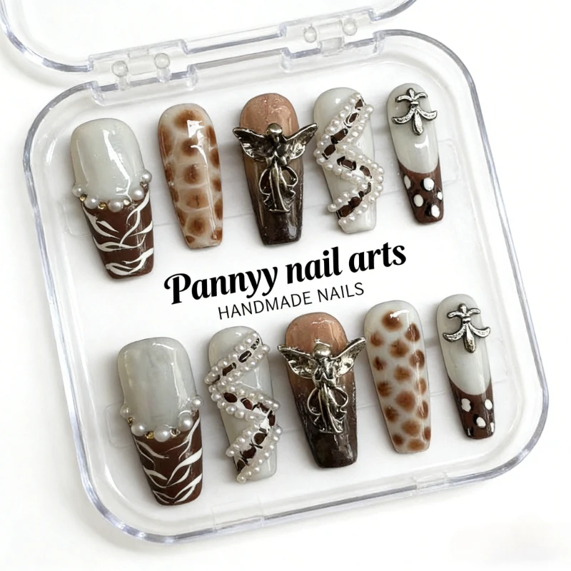 

10Pcs Medium Square Handmade Press on Nails Medium Square Handmade Press on Nails Gothic Reusable Acrylic False Nails for Daily