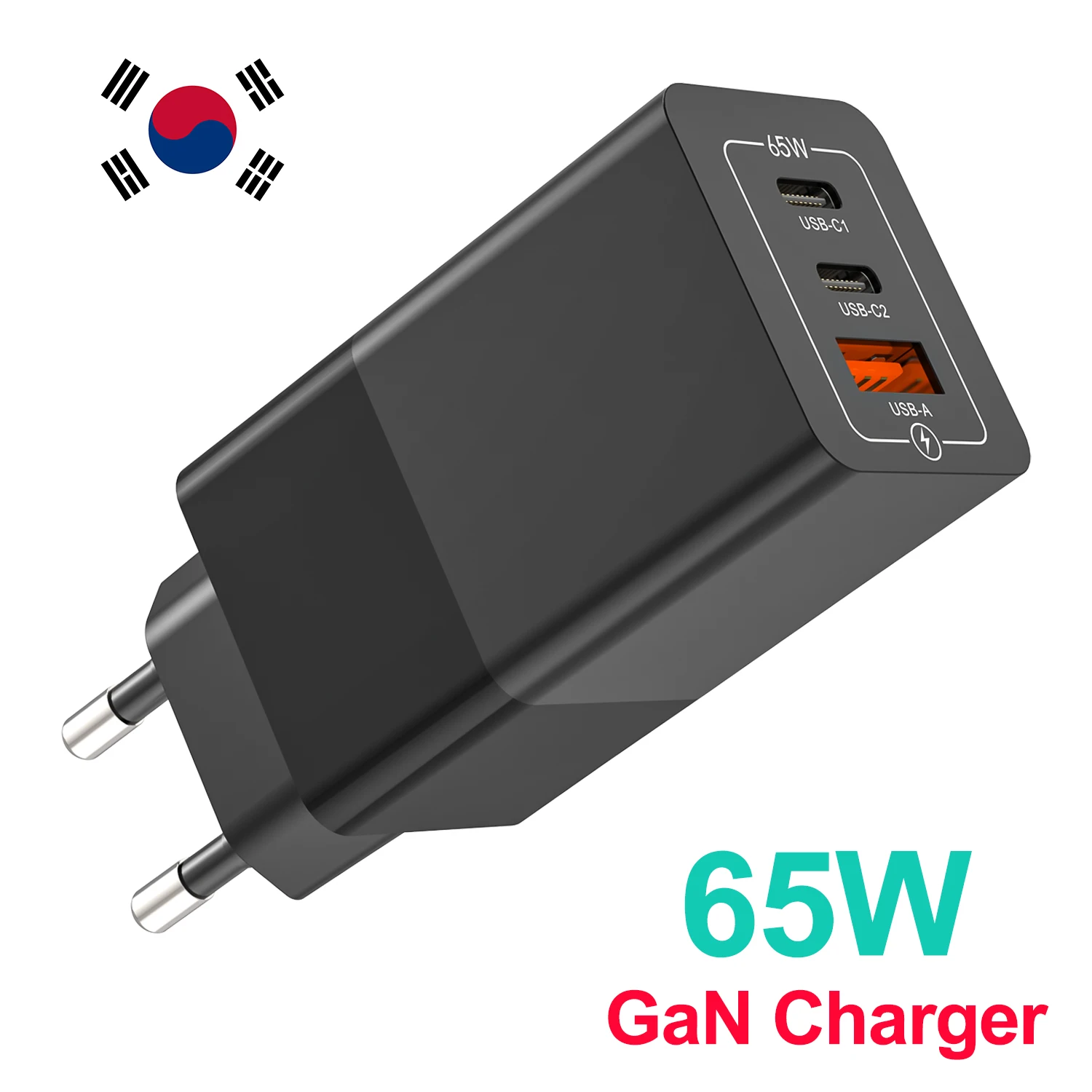 

65W GaN Charger USB Type C Fast Charger 65W KR Korea Plug Adapter PD 45W 20W PPS for MacBook Laptop Samsung Xiaomi iPhone15 Pro