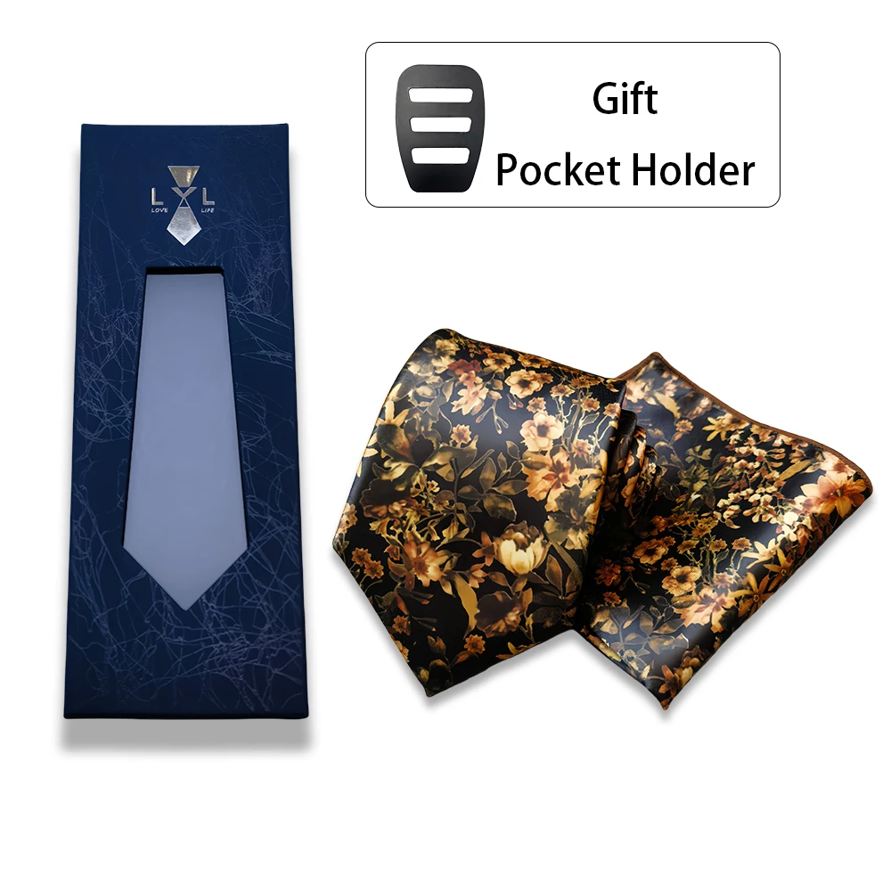 طقم مربع للجيب مطبوع عليه زهور مع صندوق للرجال هدية بدلة عصرية إكسسوارات رسمية وشاح مربع كاجوال