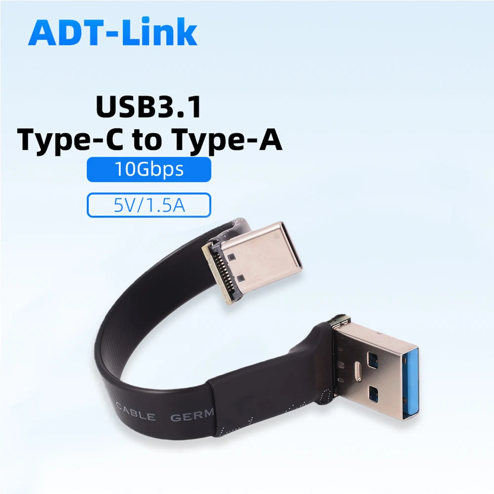 ADT-Link USB 3.1 Gen2 Type C USB-C To Type A USB-A Flat Ribbon Data Cable 10Gbs Male To Female USB-Device FPC FPV Adapter 3cm-3m