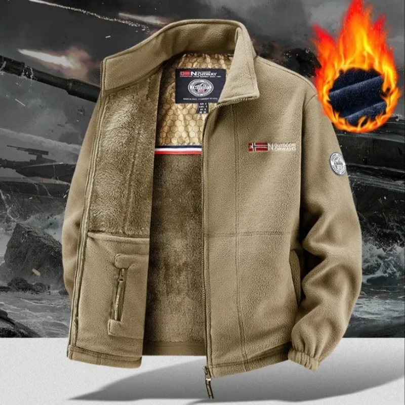 Winter Thick Fleece Jacket Man Climbing Thickened Heated Jackets Outdoor High Collar Windproof Ski Sweatshirt Coat Man Overcoat
