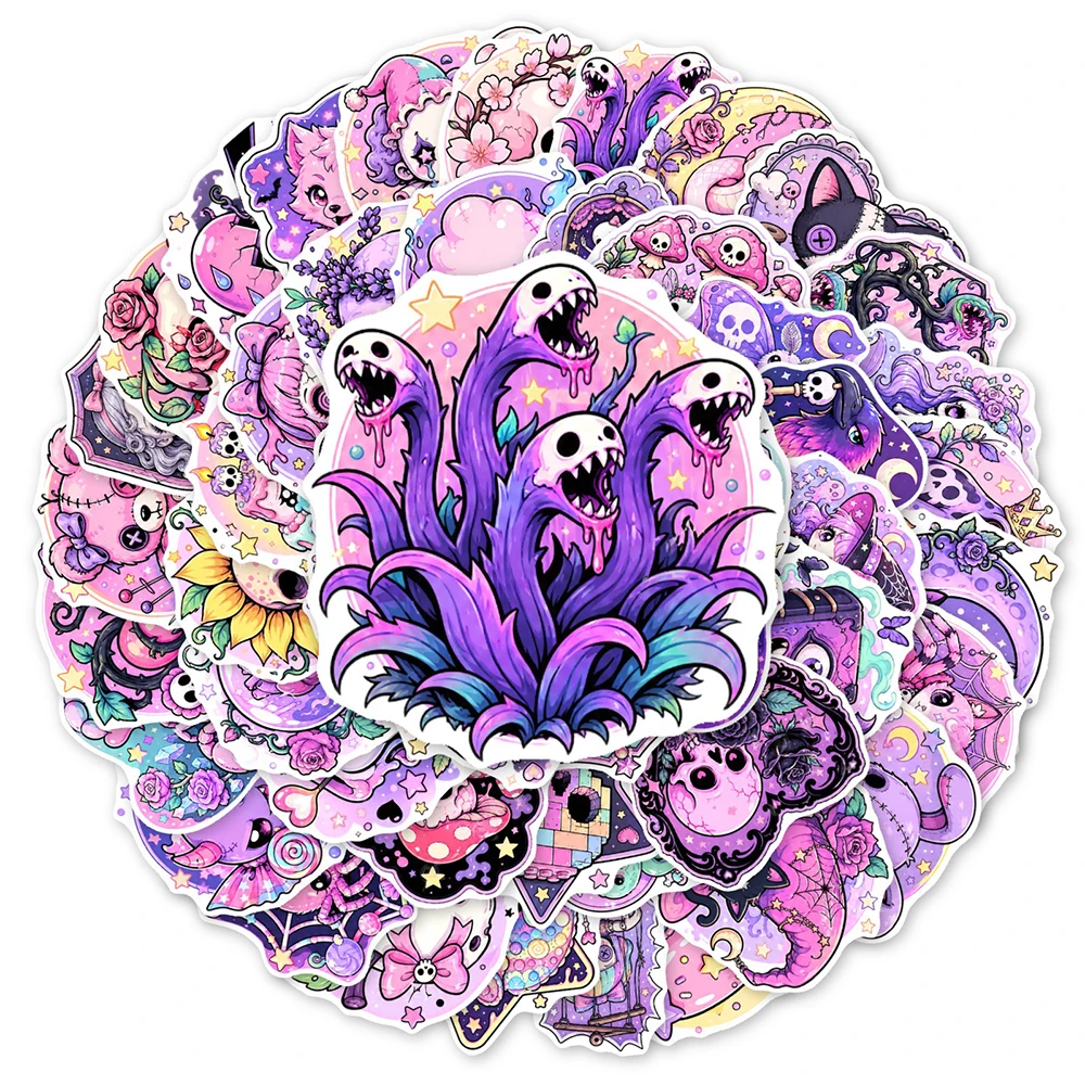 10/30/50pcs Cute Purple Gothic Style Cartoon Stickers Aesthetic Graffiti Scrapbook Phone Luggage Helmet Waterproof Sticker Decor view 2