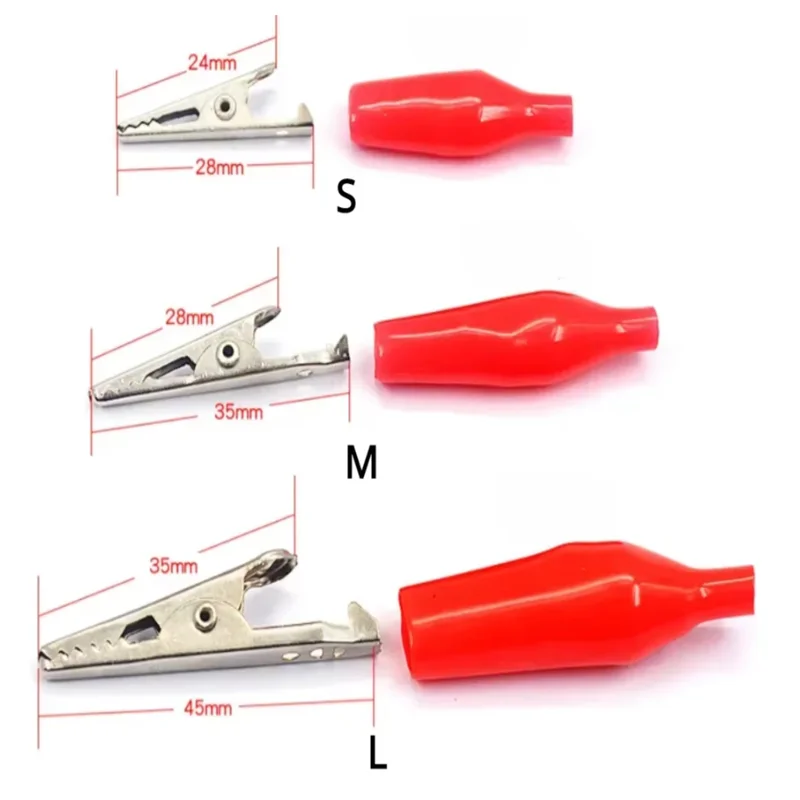 10PCS Alligator Clips Kit Insulation Metal Crocodile Clip 24*28mm 28*35mm 35*45mm DIY Electric Test Clip Red and Black 5pcs Each