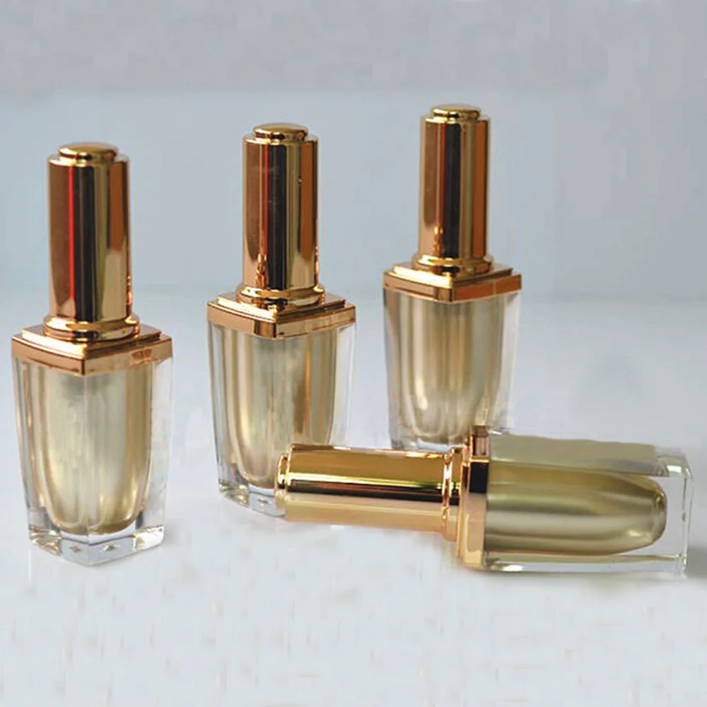 10ml capacity square shape gold color acrylic material nail polish bottle with brush and cap