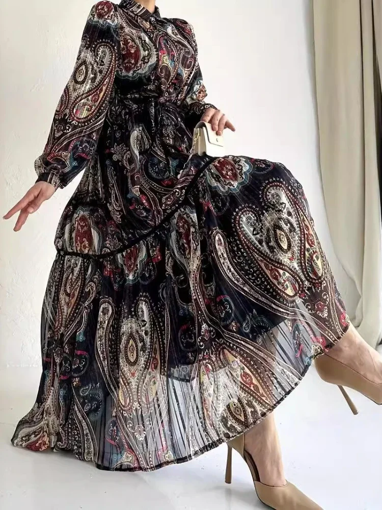 Muslim Abaya Jalabiya Women Dress Print Vestidos Sashes Morocco Ramadan Abayas Kaftan Islam Arab Long Robe Dubai Eid Dresses