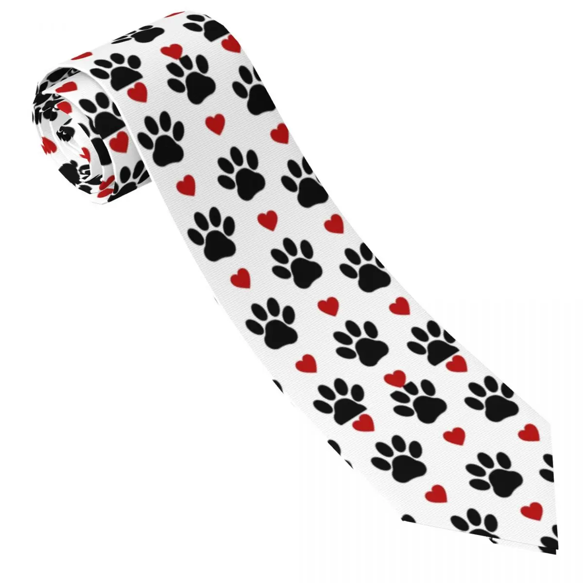 Custom Pattern Of Dog Paw Necktie Men Printed Necktie Black Paws Red Hearts Four Seasons Fashion Tie Necktie For Father's Day