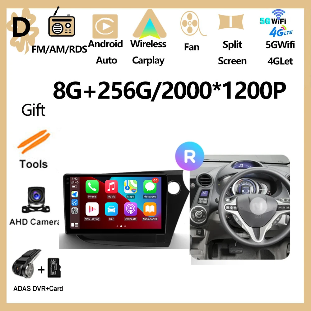 Android 16 autoradio multimediaspeler GPS navigatie stereo voor Honda Insight 2 LHD RHD 2009 - 2014, inclusief Carplay Auto