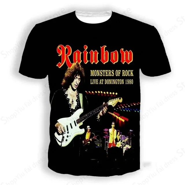 Camiseta con estampado 3d de banda de Rock Rainbow para hombre y mujer, camiseta a la moda para niños, Camisetas de Hip Hop, Camisetas de música, camiseta para niño, Tops de verano para hombre