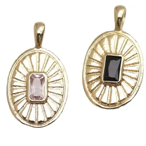 

2PCS Copper-Plated Gold Oval Pendants Slightly Inlaid Black And White Zircon European American Ins Style DIY Jewelry Accessories