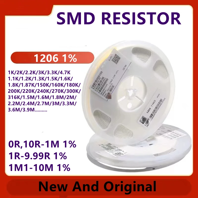 

5000PCS 1206 SMD RESISTOR 1% 1K/2K/2.2K/3K/3.3K/1.2K/1.3K/1.5K/1.6K/1.8K/150K/160K/240K/270K/1.5M/1.6M/2M//3M/3.3M/3.6M/3.9M