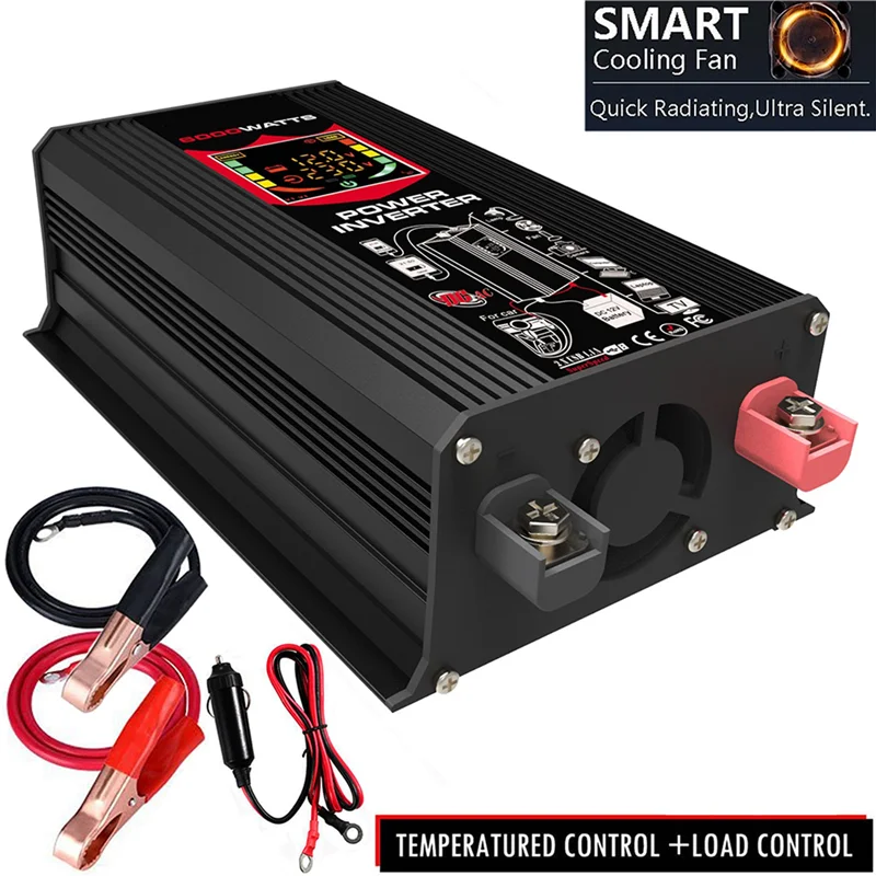 

BAAJ-прочный инвертор мощностью 6000 Вт для транспортных средств, от 12 В постоянного тока до 220 В переменного тока с 2 портами USB, идеально подходит для наружного использования