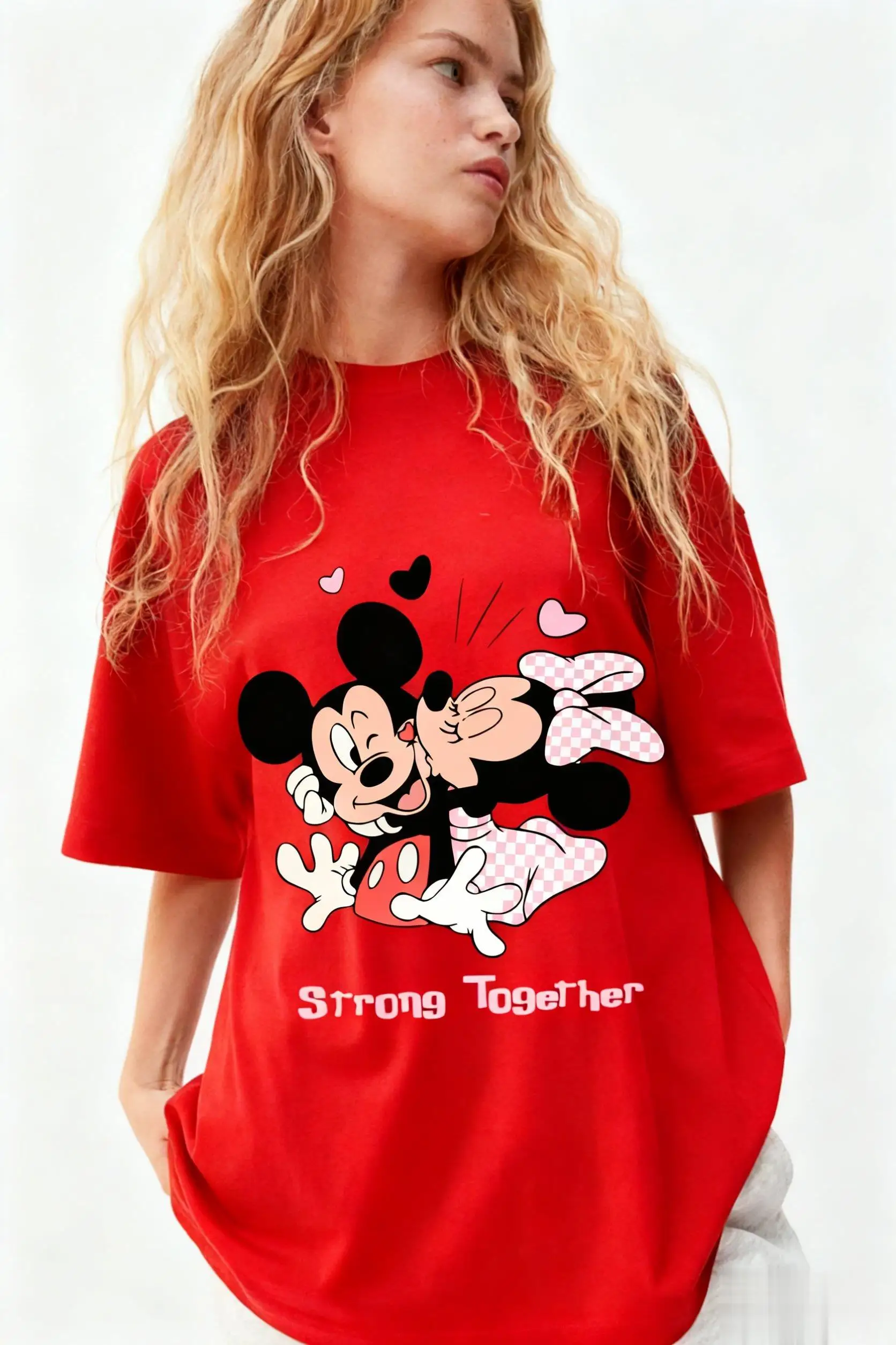 ユニセックスミッキーミニープリント Tシャツ男性女性特大ヴィンテージディズニーグラフィックトップカジュアル半袖 Tシャツストリート夏新