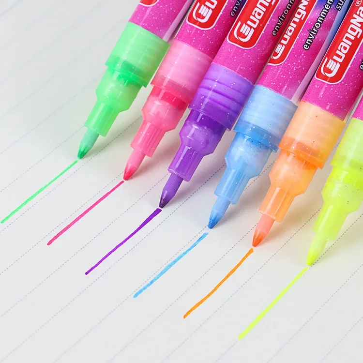Guangna s740 suit 0.7mm pen width gold powder shiny fluorescent pen flashing color border painting marker