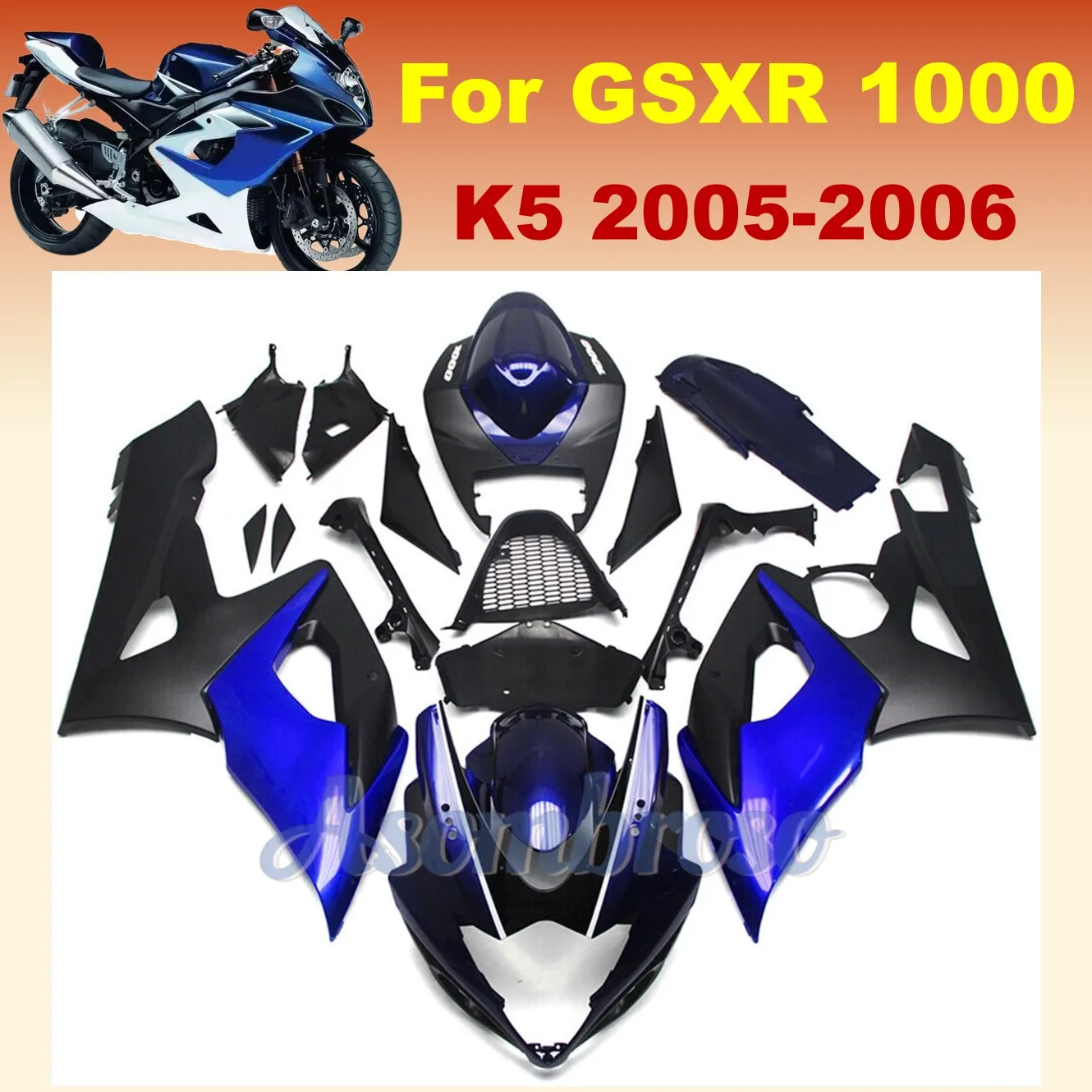 

Комплект обтекателей NeW ABS ZXMT, подходит для Suzuki GSXR1000 2005 2006 K5 05 06, обтекатели мотоцикла, синий, черный корпус