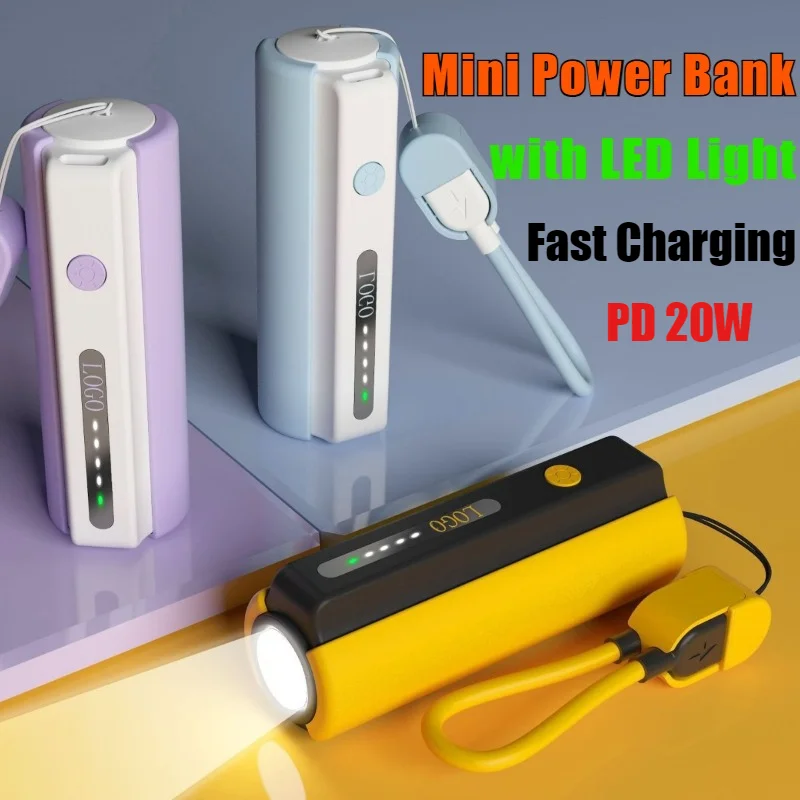 

2026 New Power Bank 5000mAh Comes with Cable Fast Charging Mobile Supply External Battery Charger Case for iPhone Samsung Xiaomi