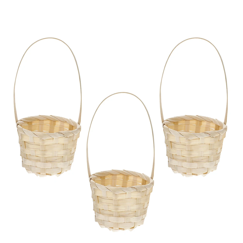 

3 Pcs Mini Woven Baskets Handmade Storage Picnic Small Size Decorative Reusable Bamboo Handles Favors Farmhouse Style