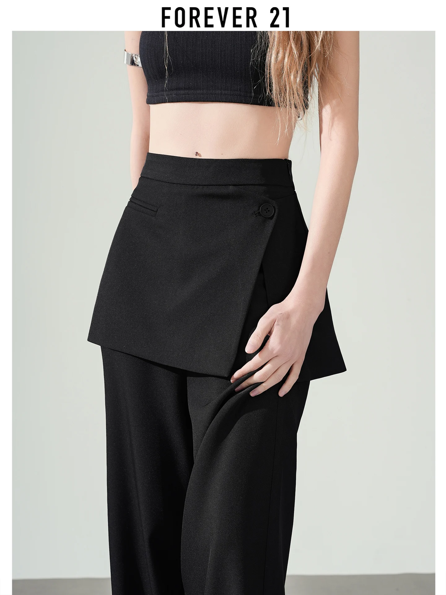 Pantalones Casuales de Pierna Recta de Cintura Alta Forever 21 para Mujer, Pantalones de Traje de Pierna Ancha, Pantalones Negros Estilo Cortina, Pantalones Adelgazantes