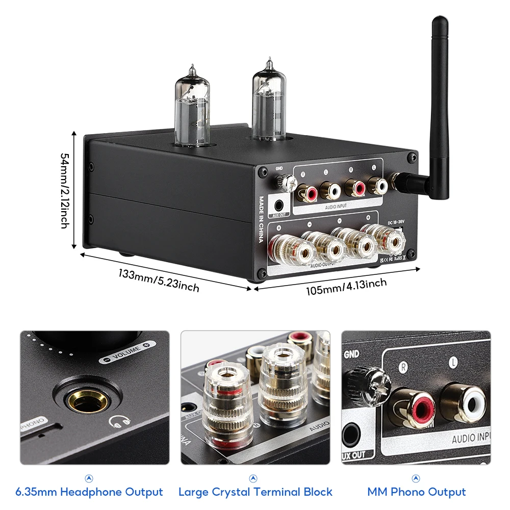 AIYIMA T5 MM Phono Tube Amplifier 160Wx2 NE5532 Stereo Amplifier Bluetooth Audio Amplifier VU Meter Turntable Phonograph Preamp
