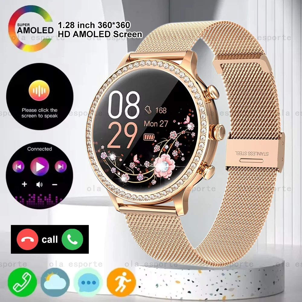 

Suitable Elegant ladies Smart Watch AMOLED Screen Wireless Call Heart Rate Blood Oxygen Monitoring Smartwatch Fashion Waterproof