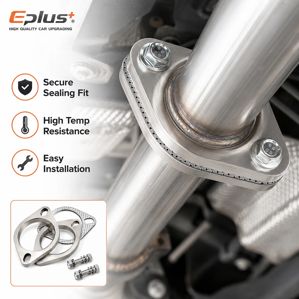 Eplus Komplettes 2-Loch 304 Edelstahl-Auspuffrohr-Flansch-Verbindungsset mit verstärkter Hochtemperaturdichtung für Auto- und Motorrad-Schalldämpfer – Detail 6