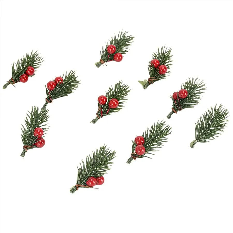 Mini Künstliche Kiefernnadeln & Rote Beeren-Sträuße, Stechpalmenzweige Weihnachtsschmuck, Heim-Innendekoration für Esstisch & Party – Detail 10