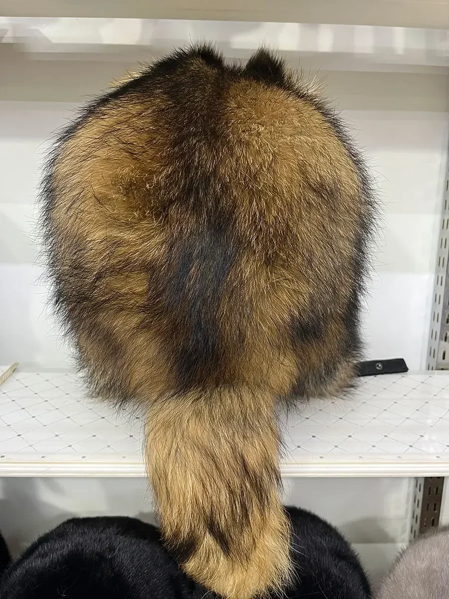 ハロウィン屋外帽子リアルファー 100% アライグマキツネ皮ロシア帽子