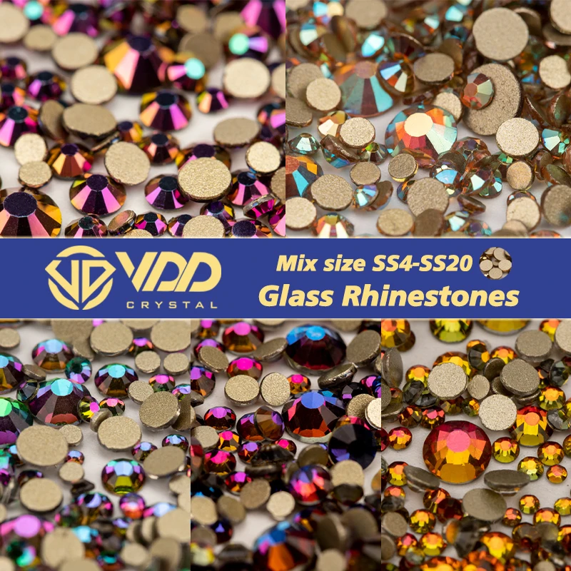 VDD 1440Pcs High Quality Mix Size SS4-SS20 Mix Size Crystal Rhinestones Flatback Glitter Stones Nail Art DIY Crafts Decorations