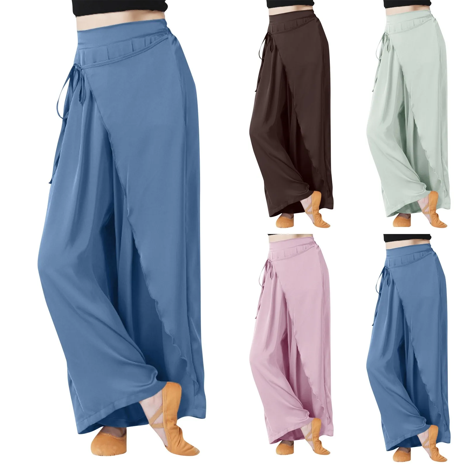 Women'S Yoga Pants Casual Loose Flowy Straight Wide Leg Pants Solid Color All-Match Summer Thin Athletic Nine-Point Pants