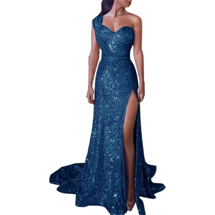 European American Summer Halter Neck Dress Long Banquet Temperament Sexy High-end One-shoulder Gold-plated Long Evening Dress