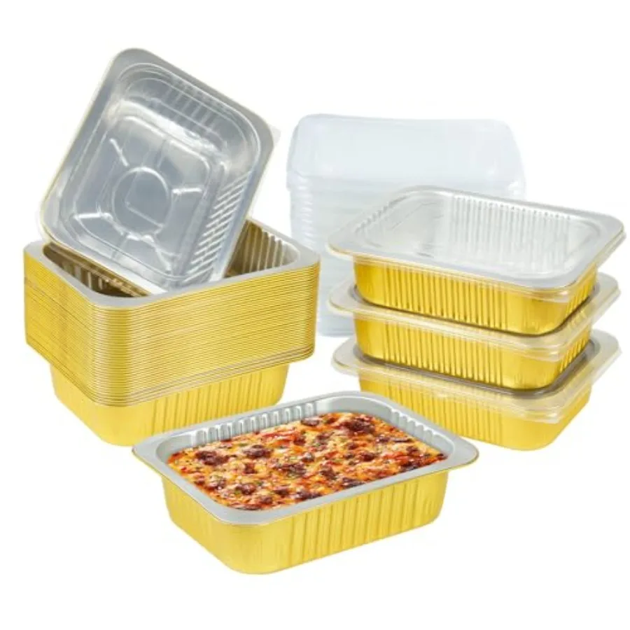 

40 Pack 8.7×6.6×2.4 Aluminum Foil Pans with Lids Heavy Duty 3 LB Capacity Foil Food Containers with Lid, 50 oz Disposable Tin F