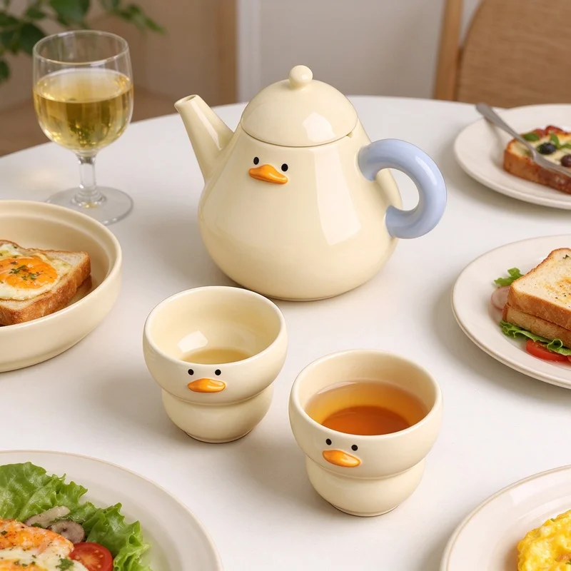 Cute Chubby Ceramic Tea Set,Teapot and Tea Cups for Home Office Dorm,Birthday Mother's Day Christmas Gift for Family and Frien