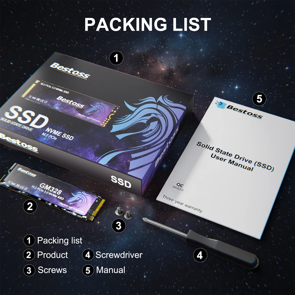 Bestoss PCIe 3,0 NVMe M.2 2280 SSD 512GB 1TB 2TB Unidades de estado sólido para computadora de juegos de alto rendimiento para PC de escritorio y portátil