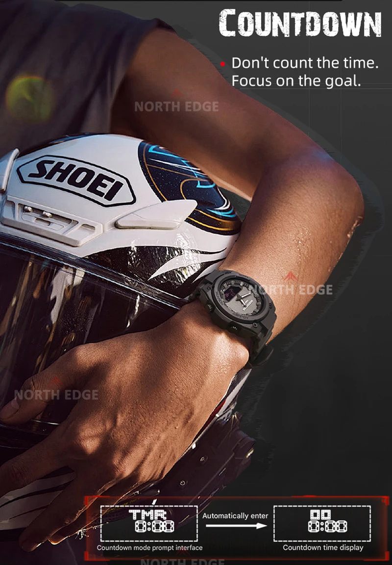 NORTH EDGE FORTRESS 2026 Herren Digitaluhr Outdoor-Sport Wasserdicht 50M Uhren Weltzeit Countdown Elektronische LED-Armbanduhr – Detail 7